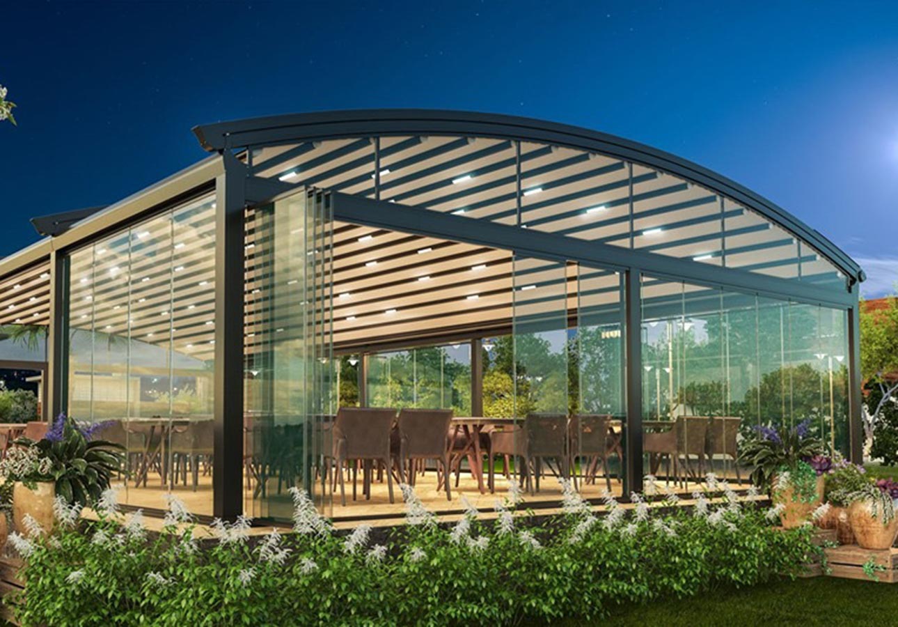 Motorlu Pergola Tente Kıs Bancesi Modelleri ve Fiyatlari Istanbul Turkey PVC Cati İsikli Tente
